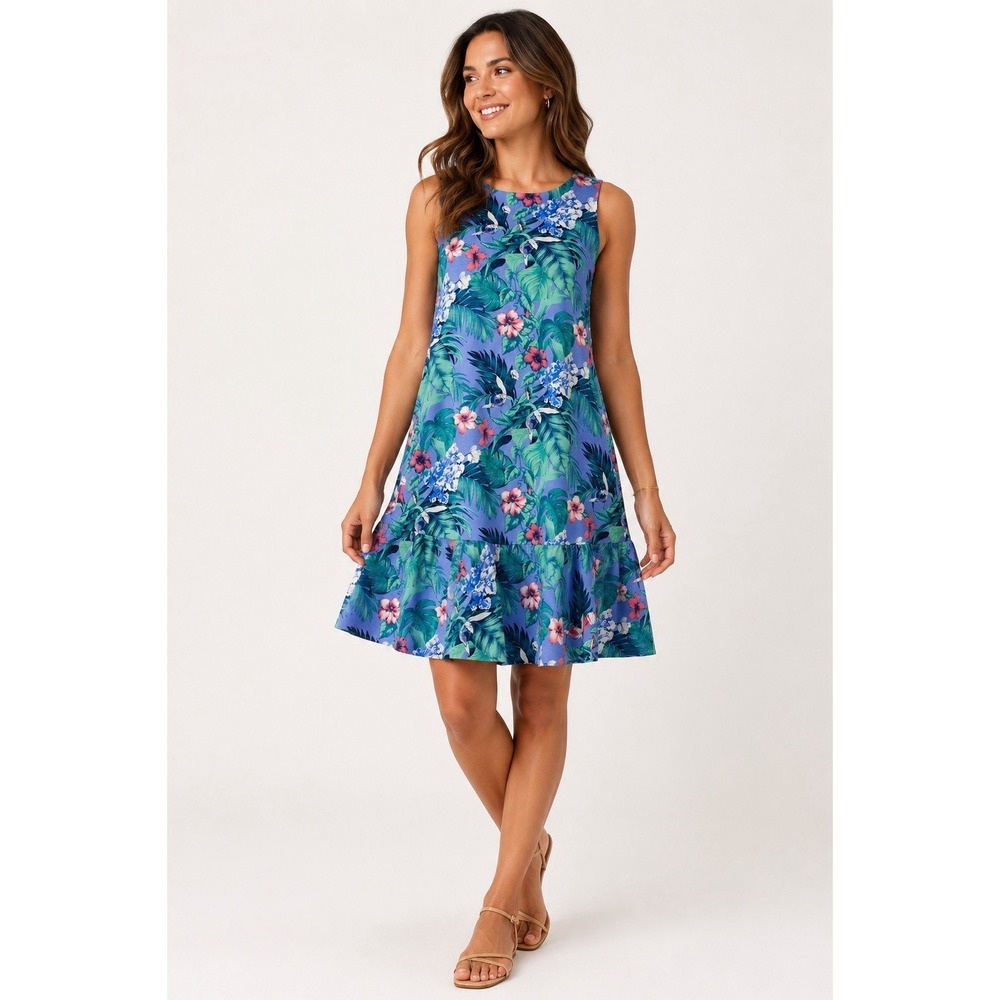 Tommy Bahama Womens XS Tropical Floral Sleeveless Shift Dress Blue Pink Hawaiian